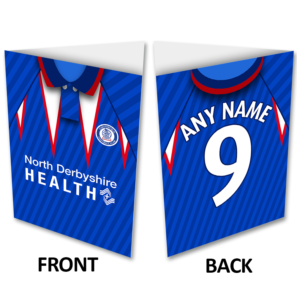 Personalised Greeting Card Chesterfield FC Retro Kit Home 1994 Name & Number