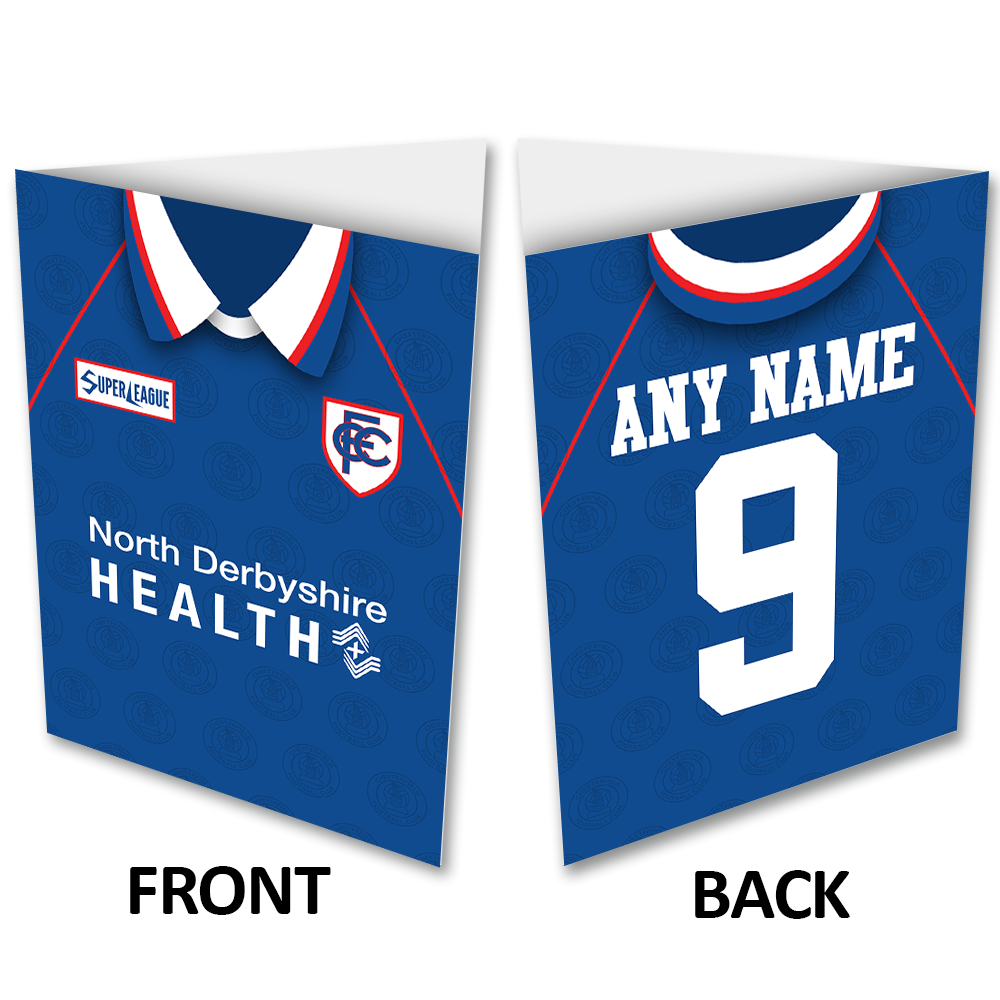 Personalised Greeting Card Chesterfield FC Retro Kit Home 1996 Name & Number